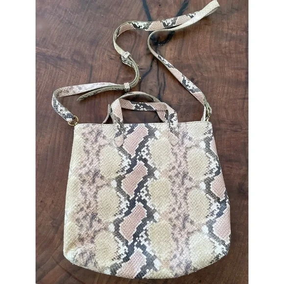 NWT Madewell Snakeskin The Zip-Top TransportLeather Crossbody Purse Bag​​​​​